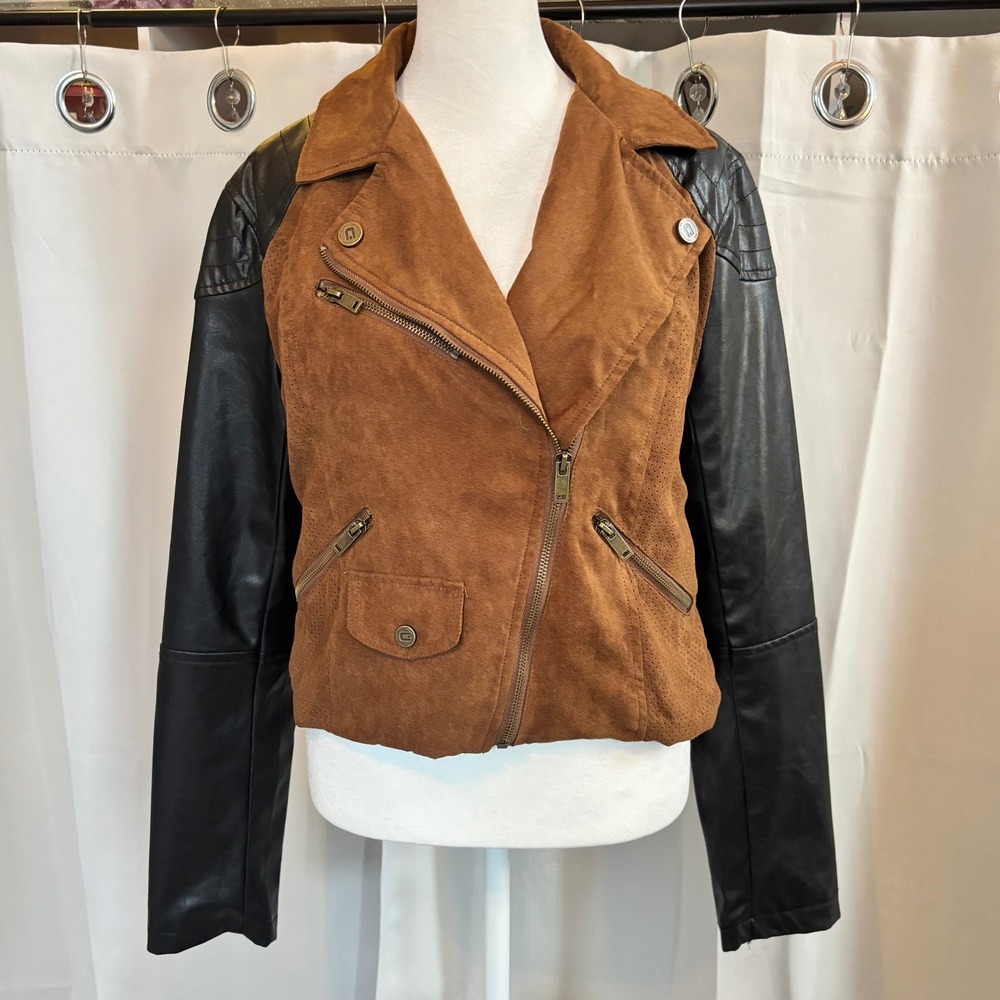 Dollhouse Womens Moto Jacket Large Faux Suede Leather Western Biker Edgy 20342‎